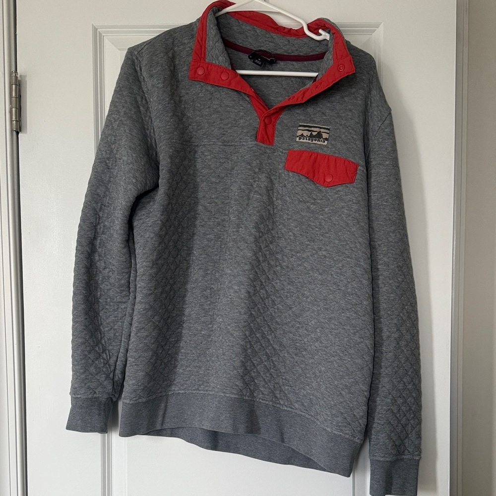 Patagonia Gray and Red Crew Neck Sweater